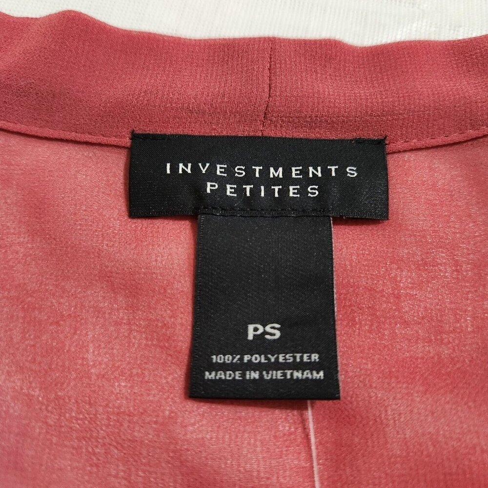 INVESTMENTS OPEN FRONT ROLL TAB SLEEVE CHIFFON TOP SIZE PETITES S EARTH RED ---7 - Picture 7 of 10